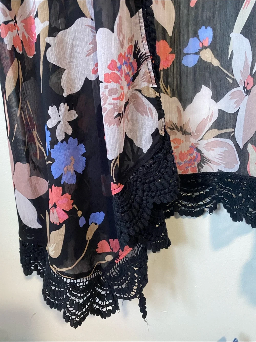 Torrid Floral Lace-Trim Sheer Kimono Duster - Black Floral sz 1X - Picture 6 of 16